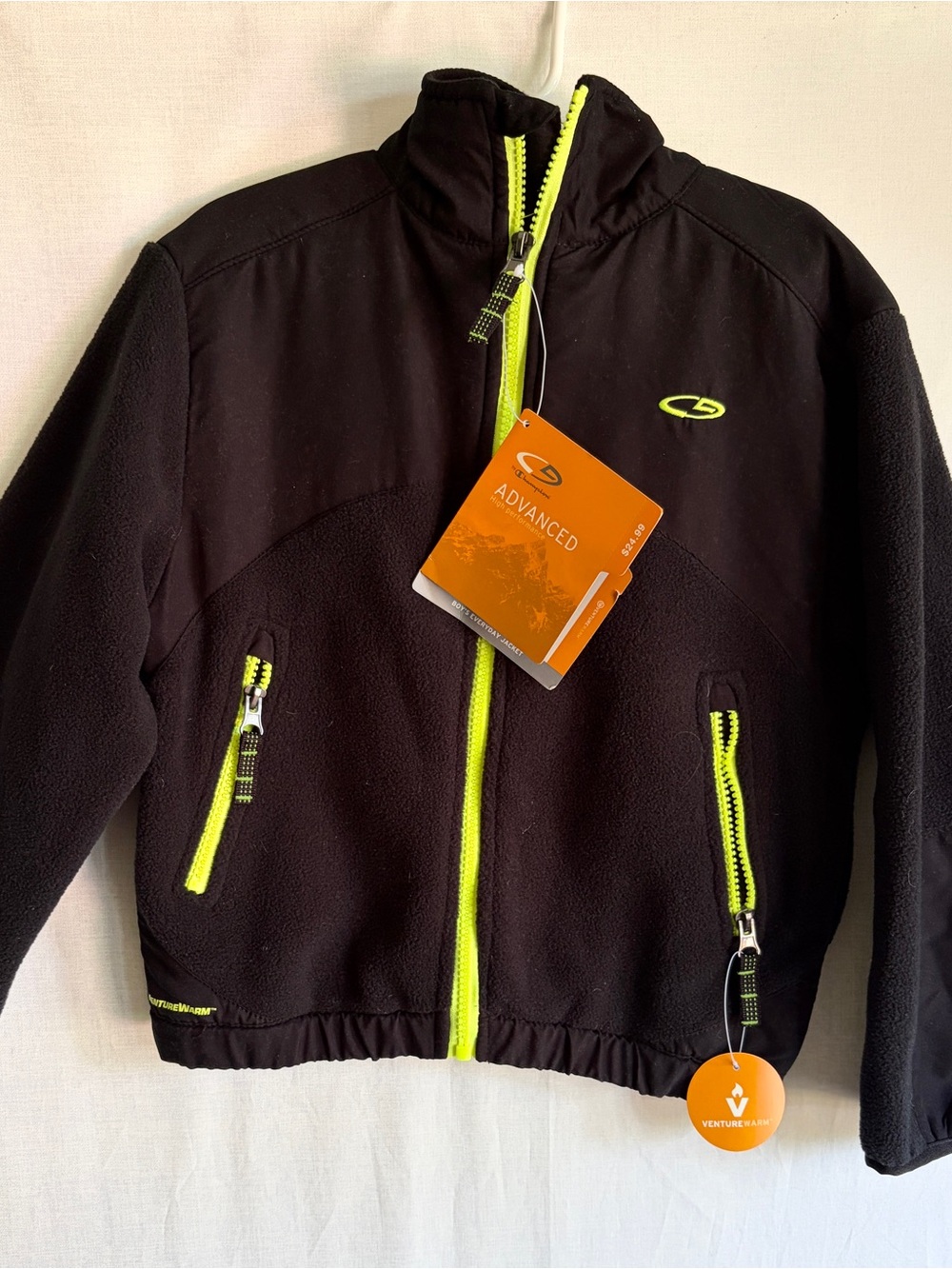 Kids Champion Black Fleece Jacket with Neon Yellow Accents